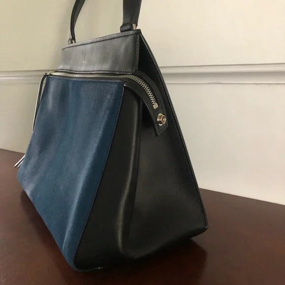 AUTHENTIC CELINE RARE NWT Medium Edge Satchel Blue Ponyhair & Black Leather - Picture 6 of 13